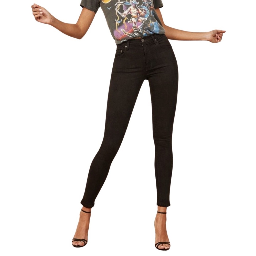 Reformation Jeans Womens 28 Black Harper High Rise Skinny Organic Cotton Tencel